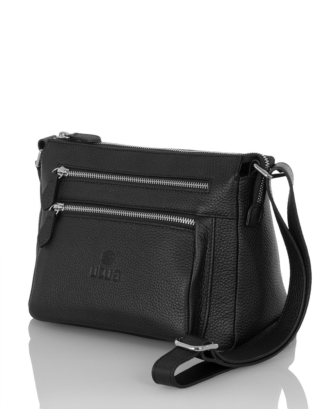 Hestia leather shoulder bag, black