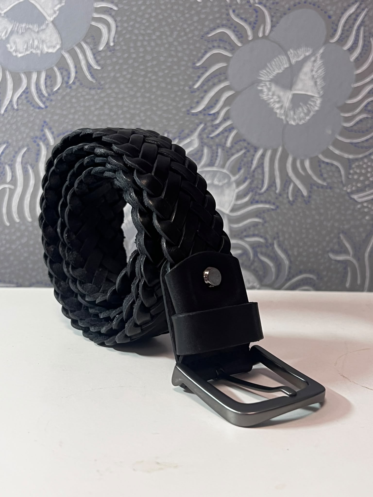 Braided leather belt, brown