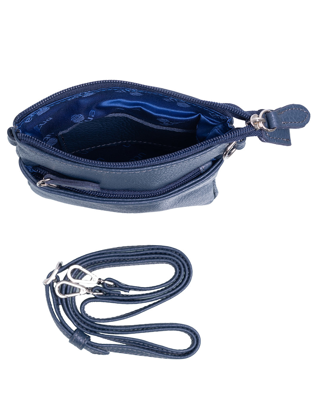 Utuan-sininen-Santra-puhelinlaukku-nahkaa