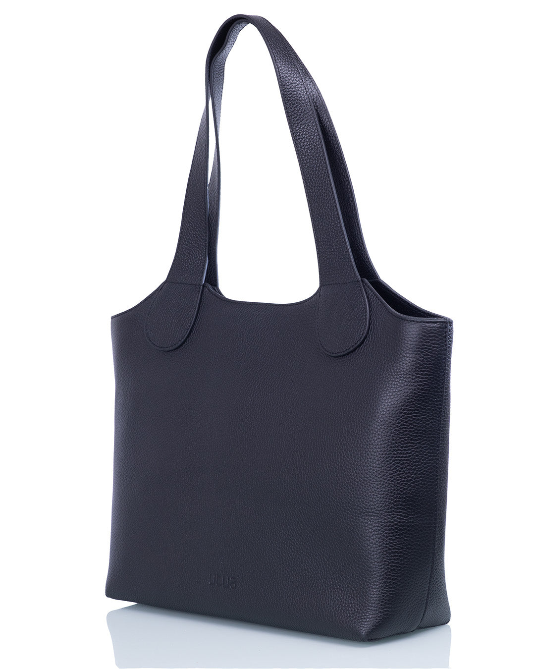 irene utua musta nahkainen tyolaukku-tote bag sivusta