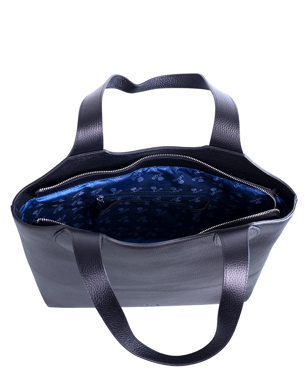 musta irene nahkainen tyolaukku tote bag sisalta