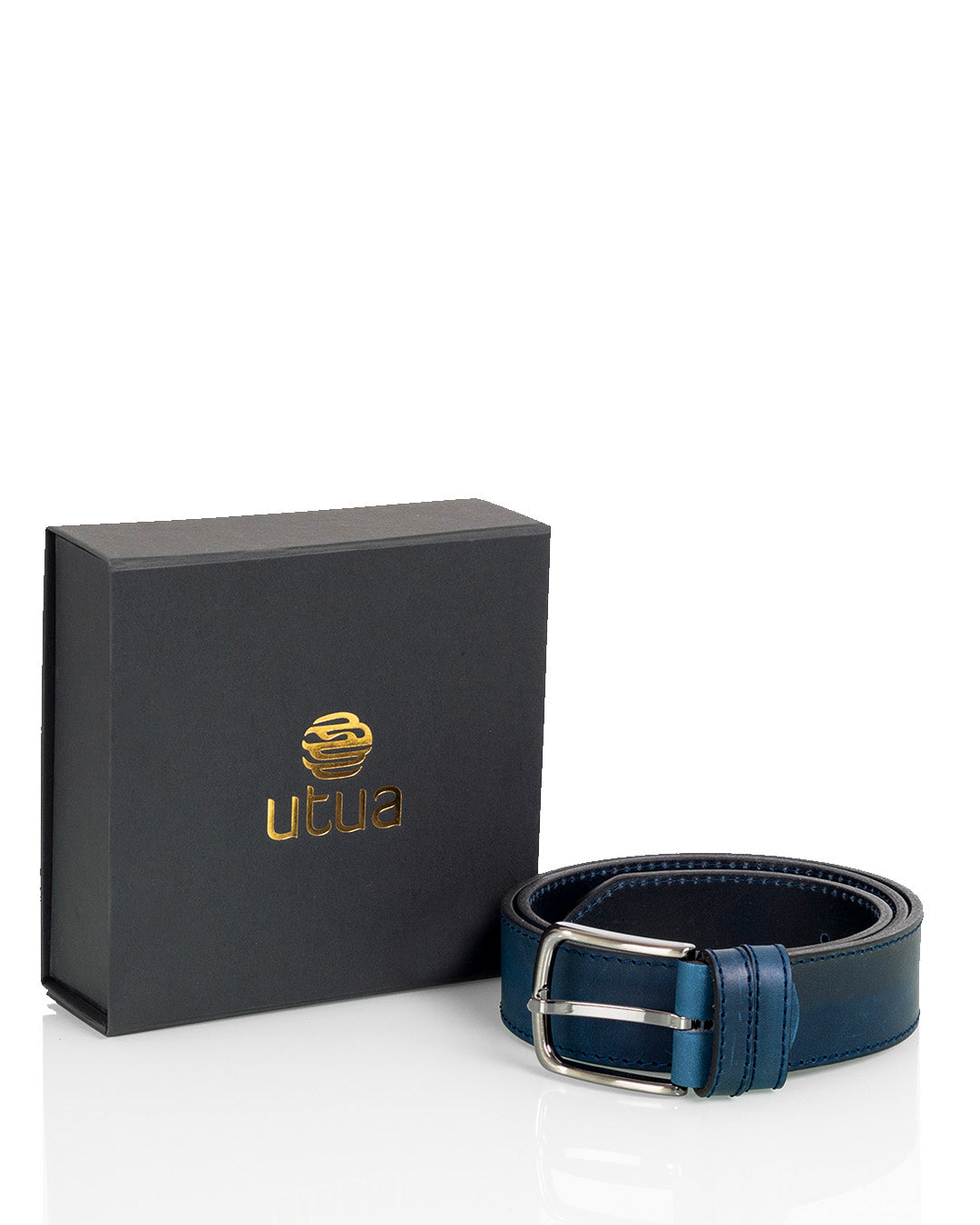Leather belt 4 cm blue