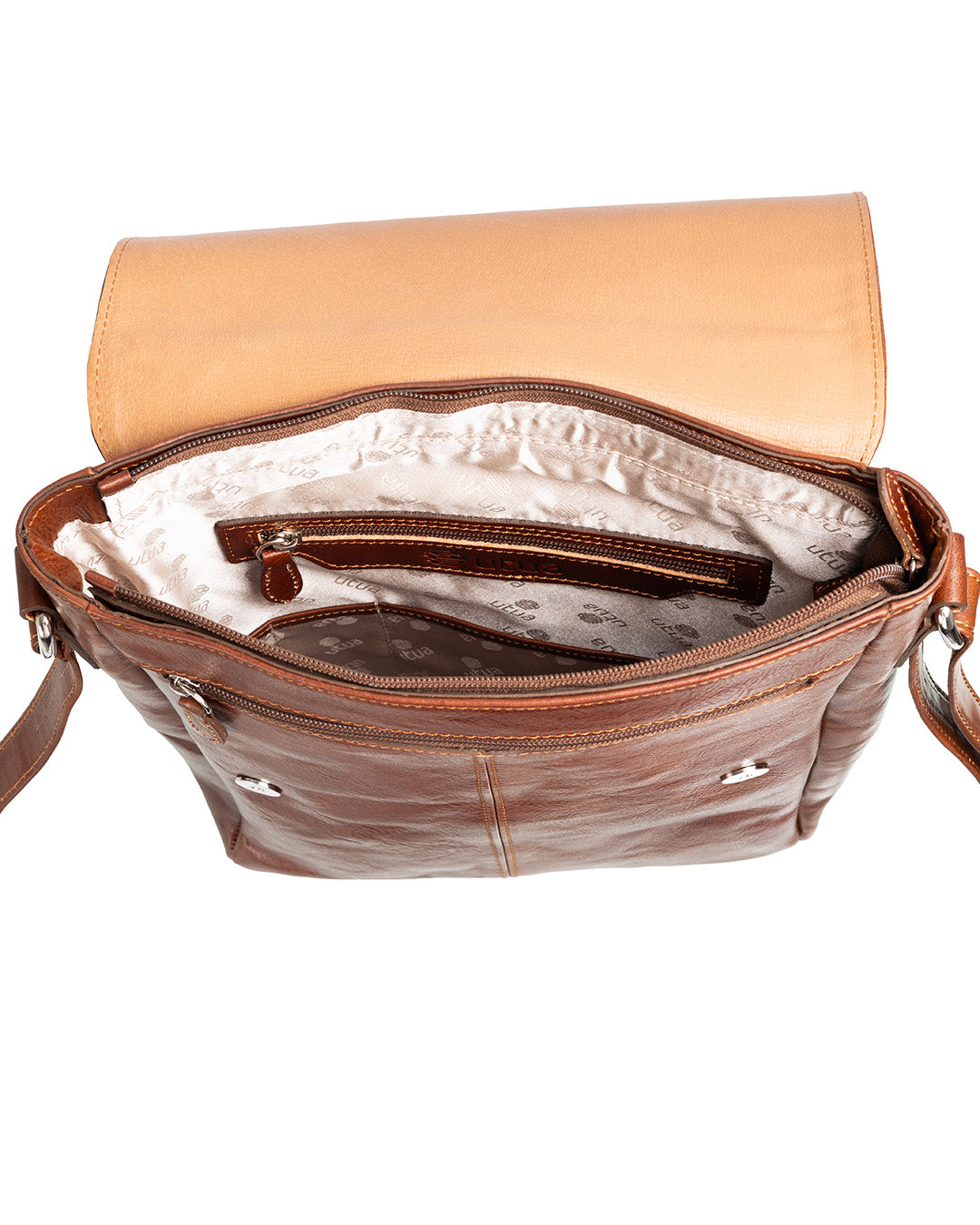 Kotimainen keskiruskea kasviparkittu olkalaukku Zeus Exlusive