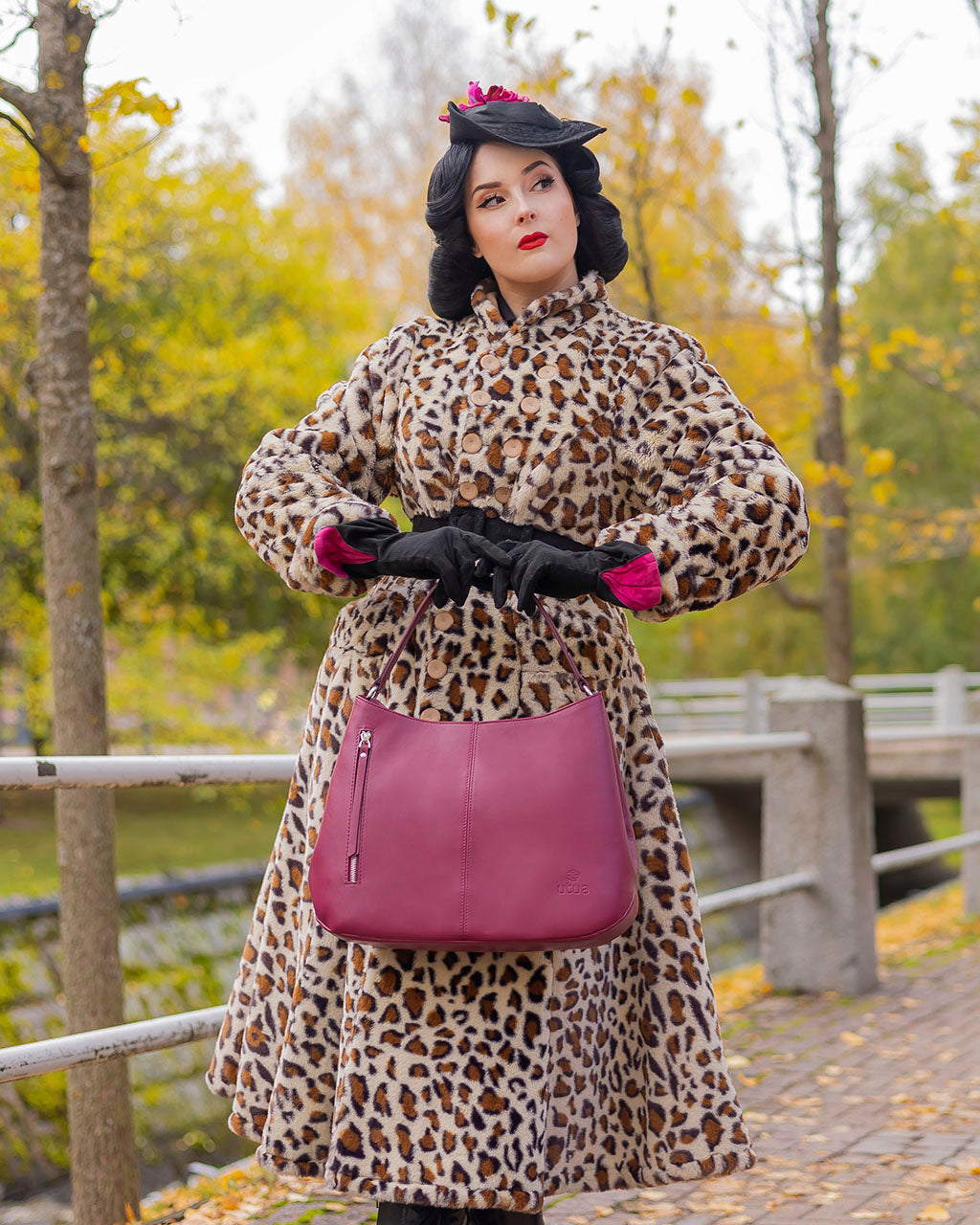 Afrodite leather handbag, dahlia red