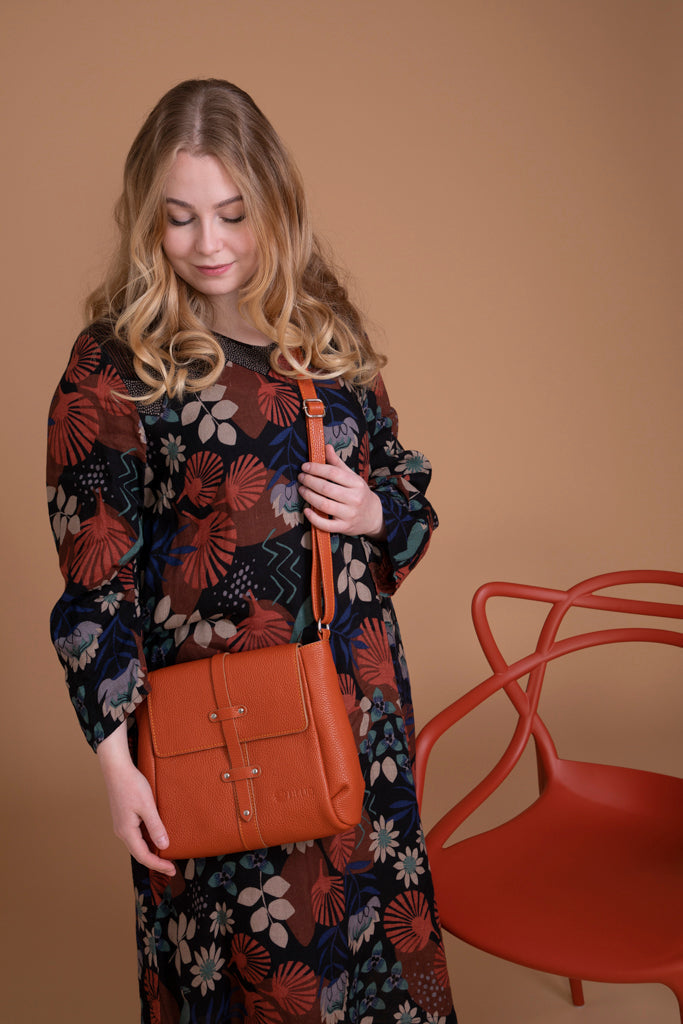 Nahkainen Utua olkalaukku Tasku oranssi