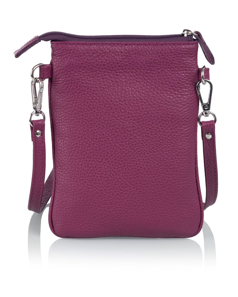 Suomalainen daalianpunainen puhelinlaukku Utua Santra