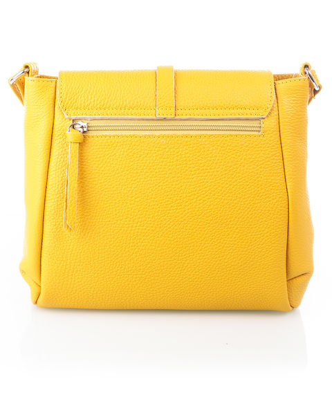 Suomalainen keltainen olkalaukku Utua Tasku