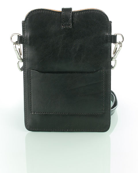 Suomalainen musta kasviparkittu puhelinlaukku Utua Varpu Exclusive