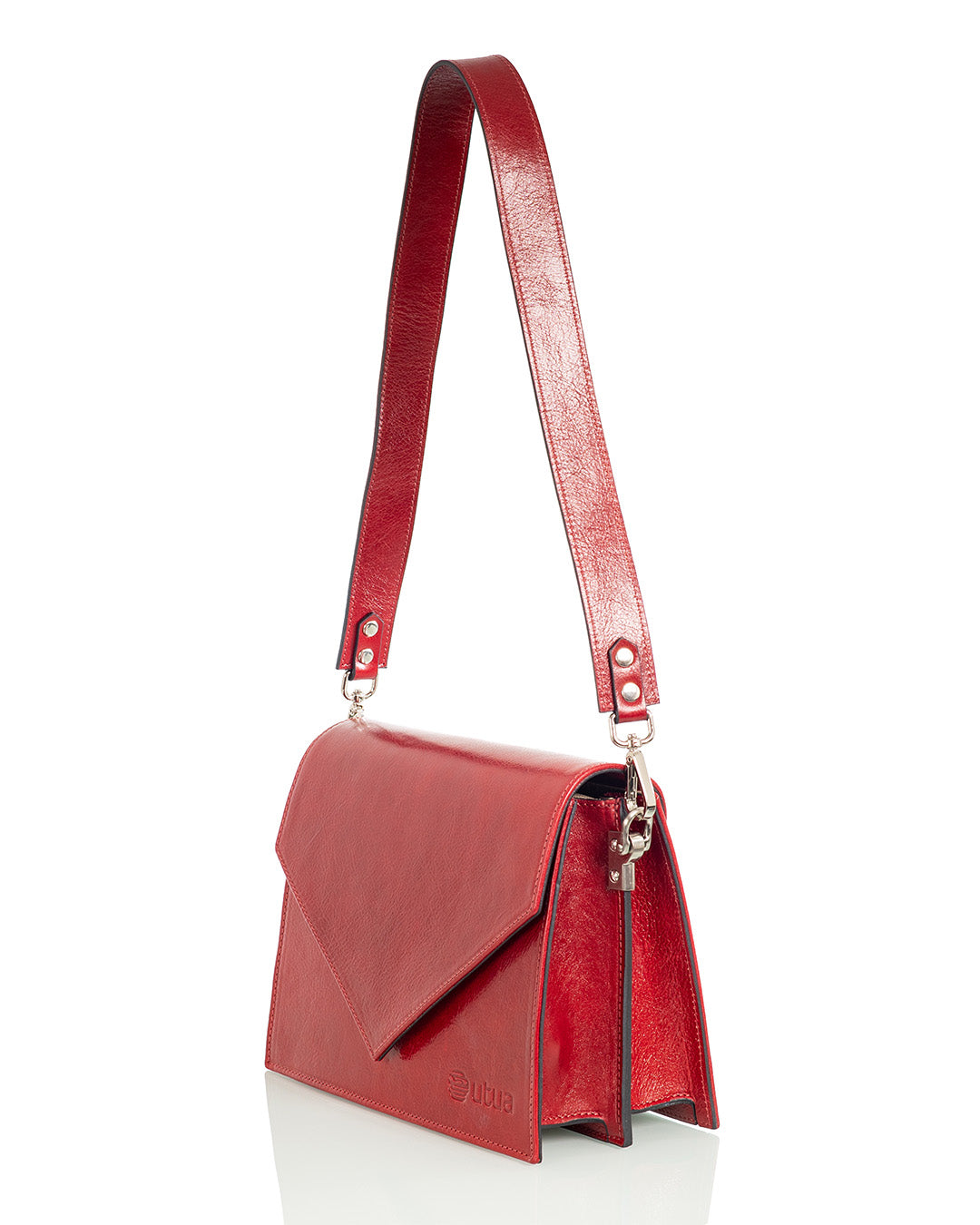 Utua skoga punainen kasviparkittu pikkulaukku sivusta