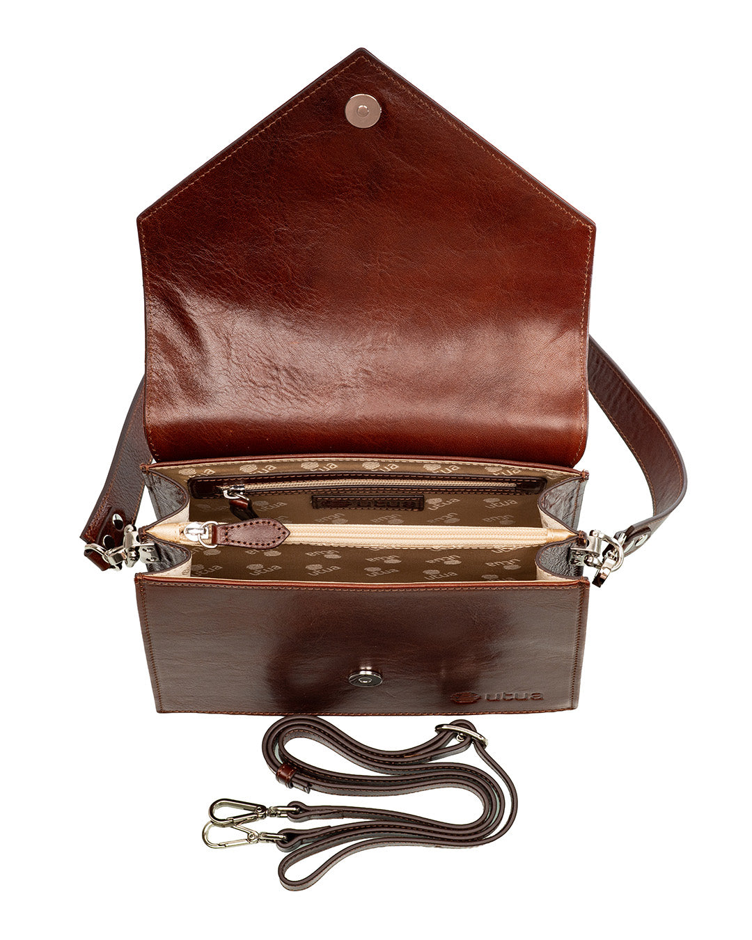 Utua kasviparkittu keskuruskea pikkulaukku