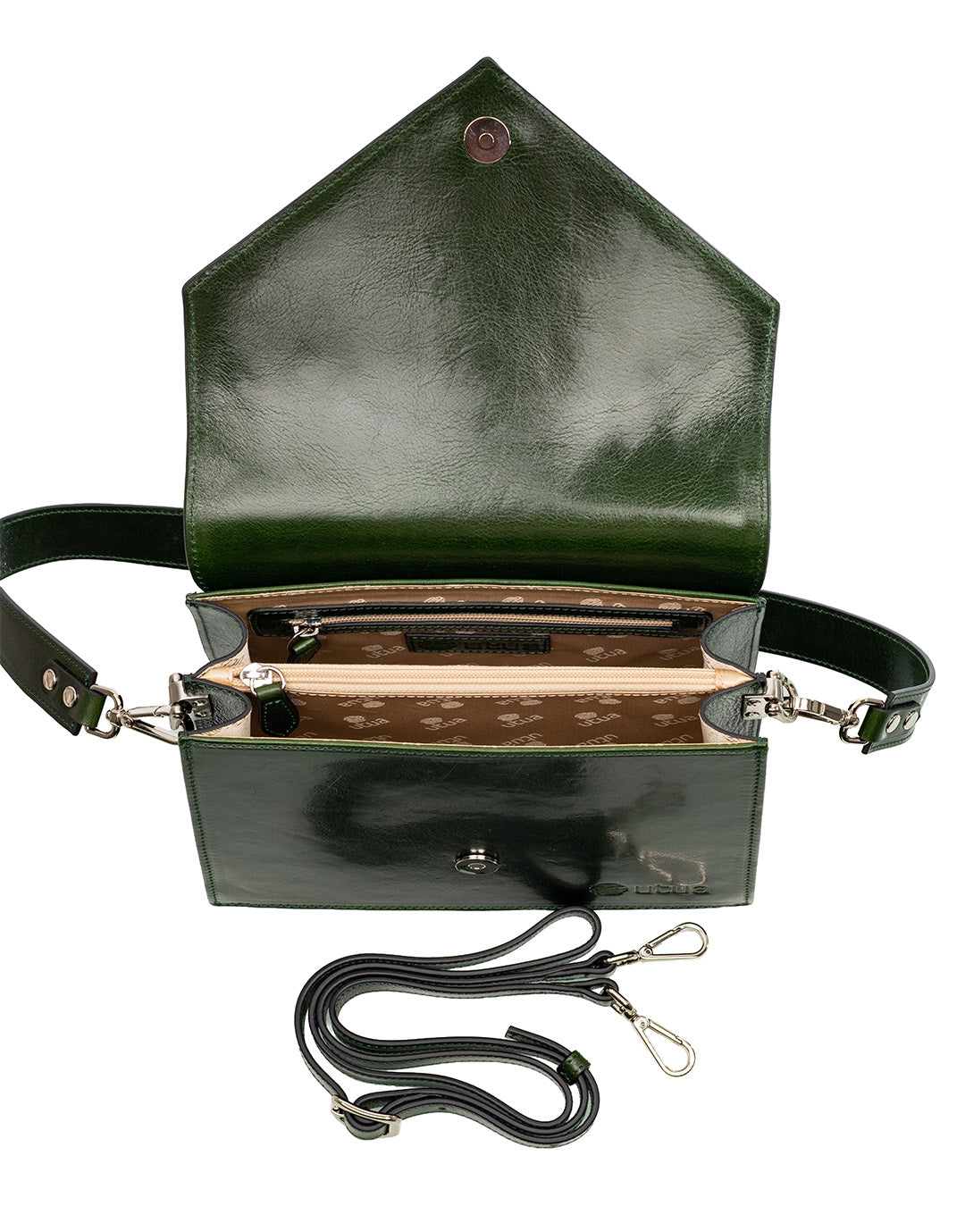 kasviparkittua nahkaa utua vihrea skoga olkalaukku sisalta