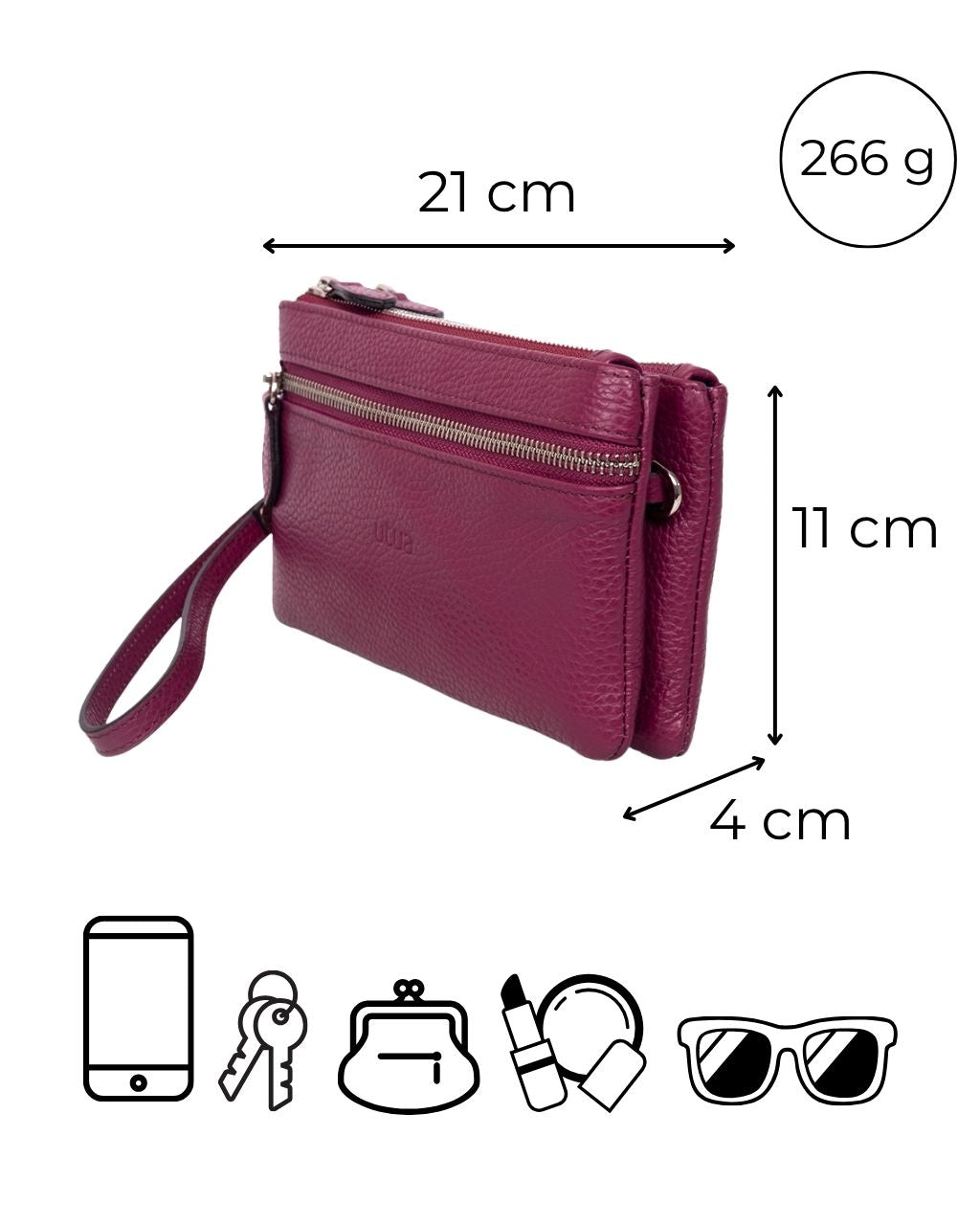 utua-rauma-pikkulaukku-mittakuva-vihrea