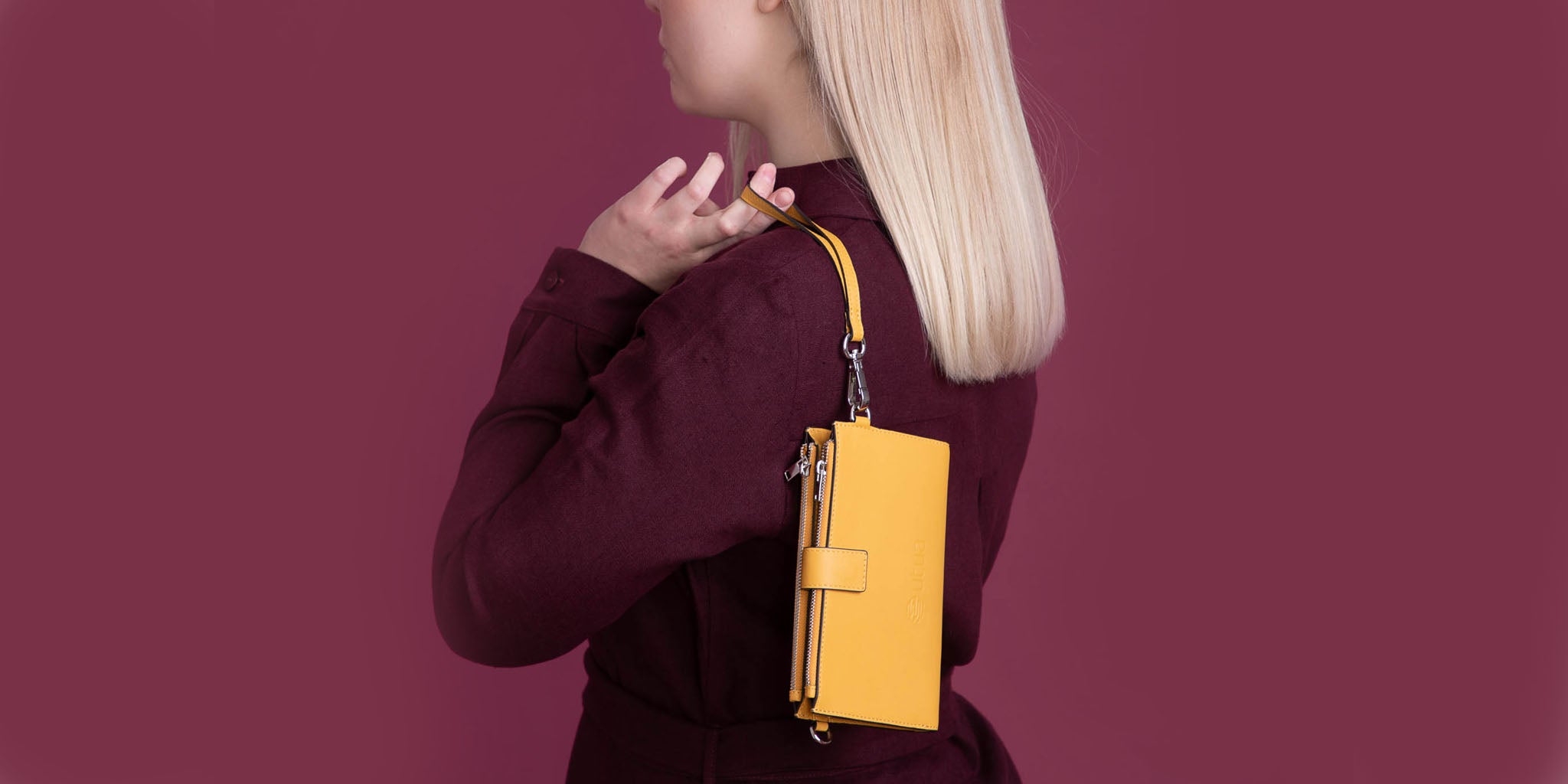 Utuan nahkainen Puhelinlompakko keltainen